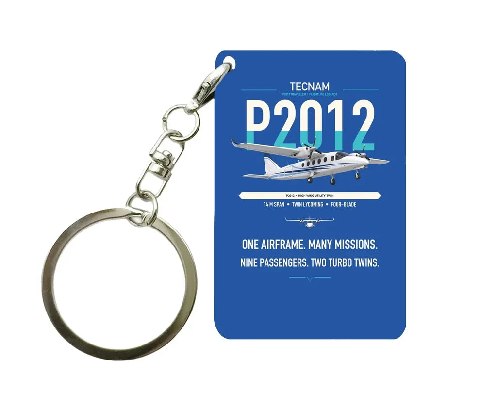 Tecnam P2012 Traveller design on blue designed key chain, double-side print