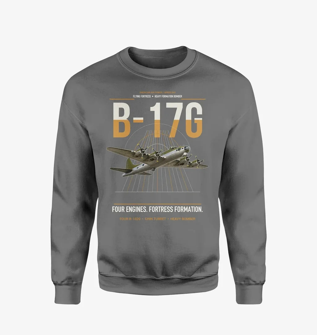 B-17G Flying Fortress design on gray sweatshirt