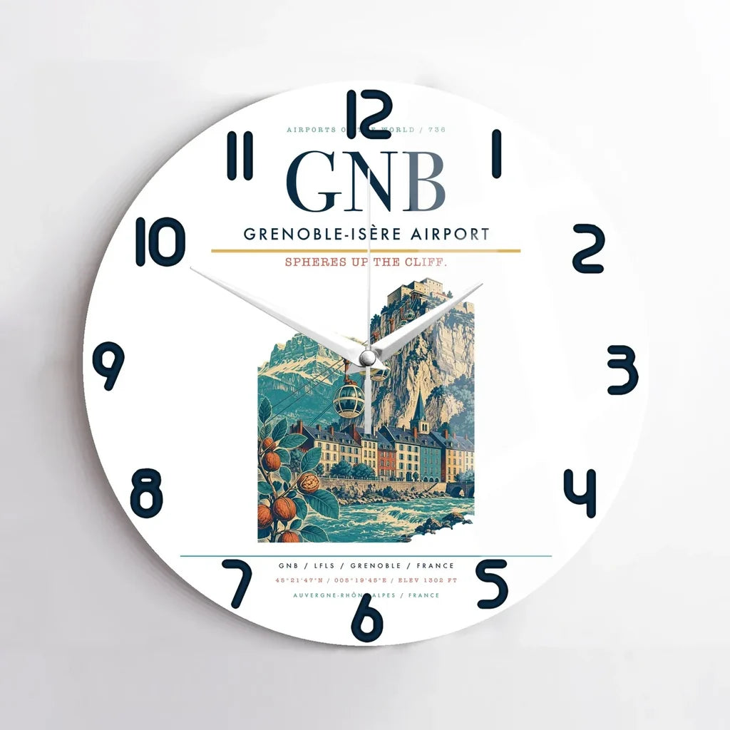 Grenoble-Isère Airport (GNB) design on white no frame wall clock
