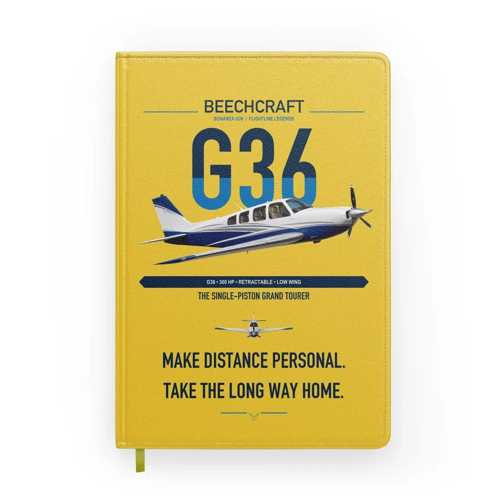 Beechcraft Bonanza G36 design on yellow notebook