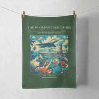 Thumbnail for VINTAGE G4129 - The Moonport Neighbors - Designed Towels design on darkgreen