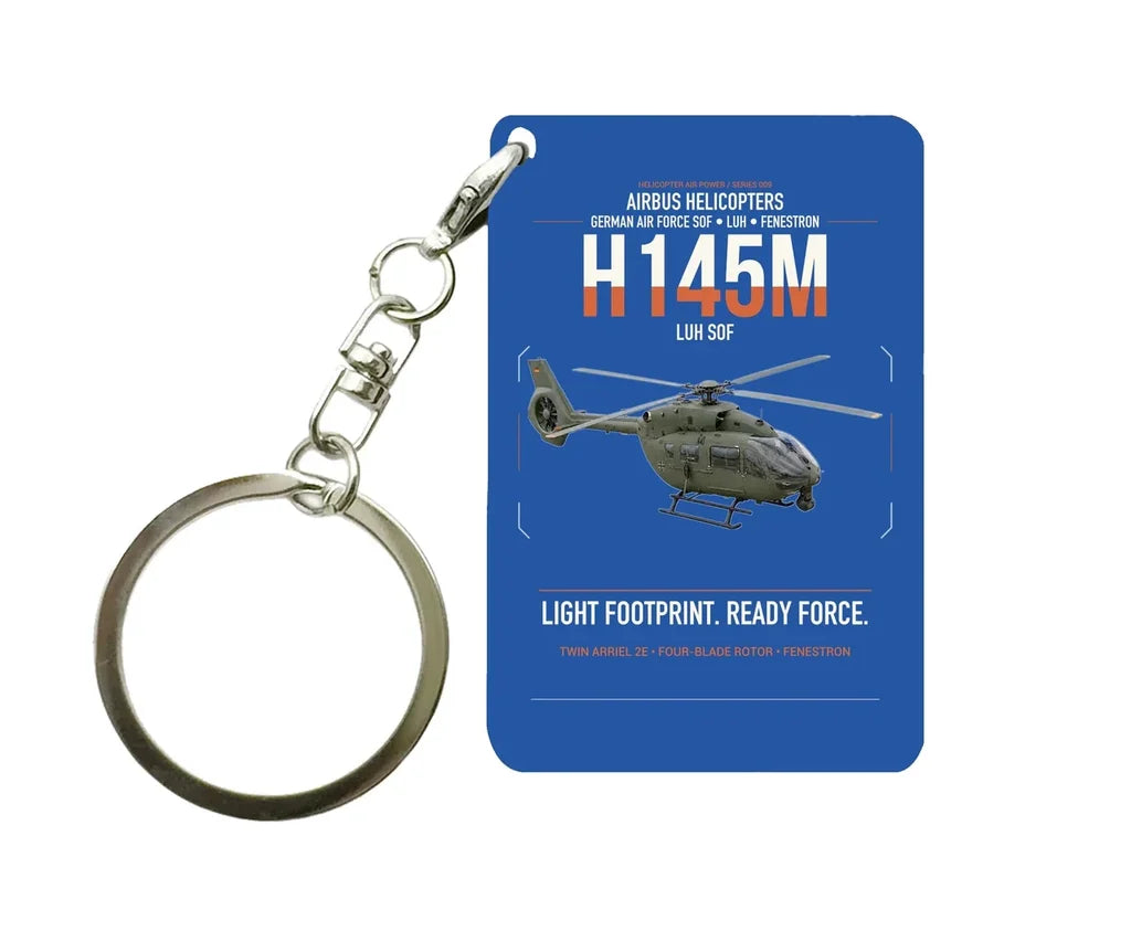 Airbus Helicopters H145M LUH SOF design on blue designed key chain, double-side print