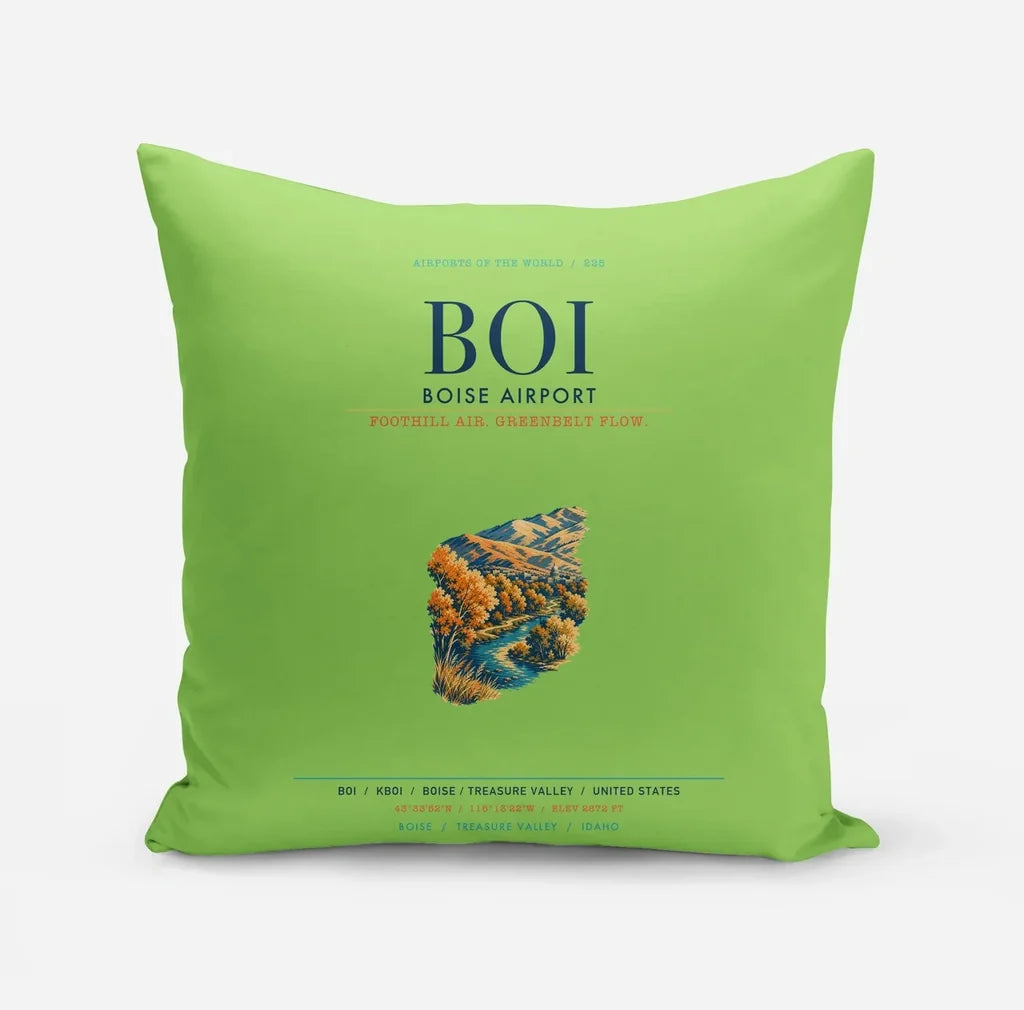 Boise Airport (BOI) design on light green pillow