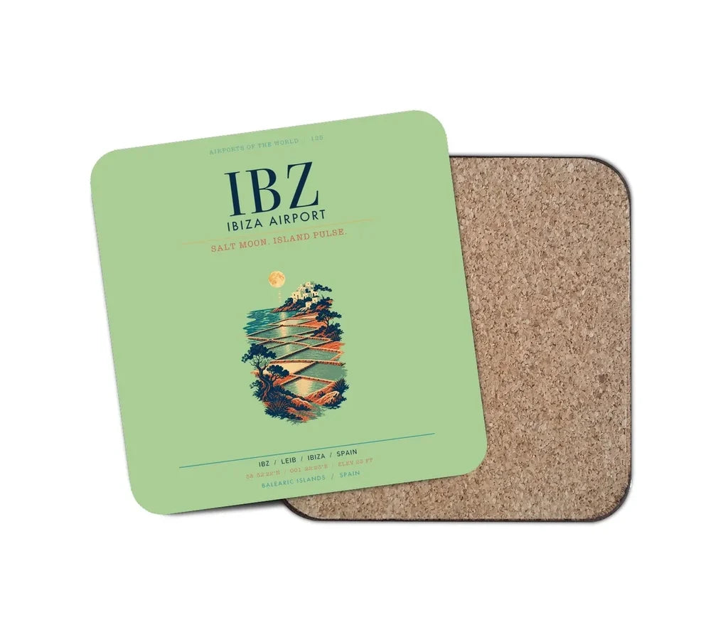 Ibiza Airport (IBZ) design on light green 1 piece coaster