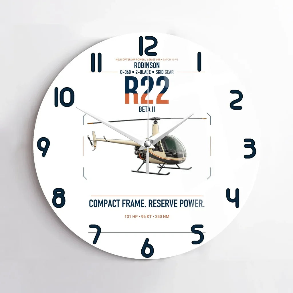 Robinson R22 Beta II design on white no frame wall clock