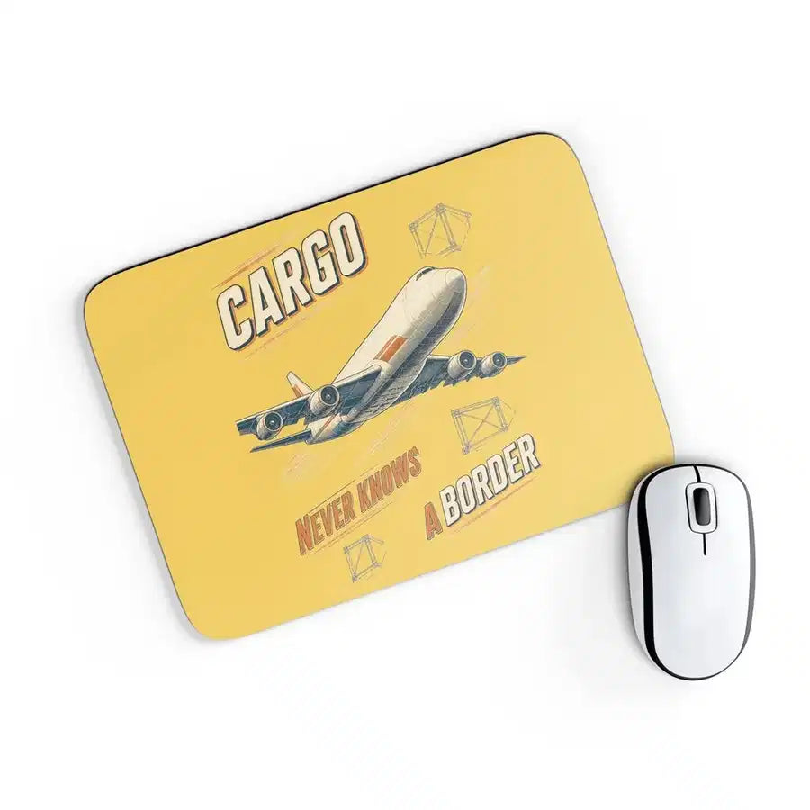 Cargo Never Knows A Border design on yellow rectangle mouse pad