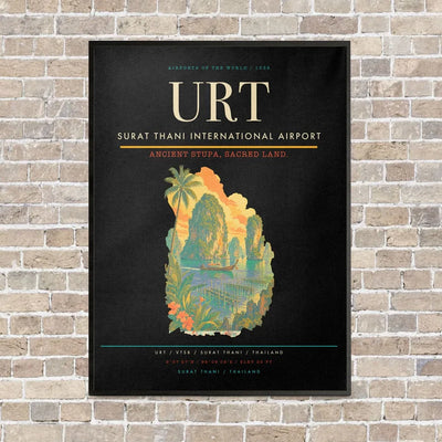 Surat Thani International Airport URT vertical canvas print - framed - black background