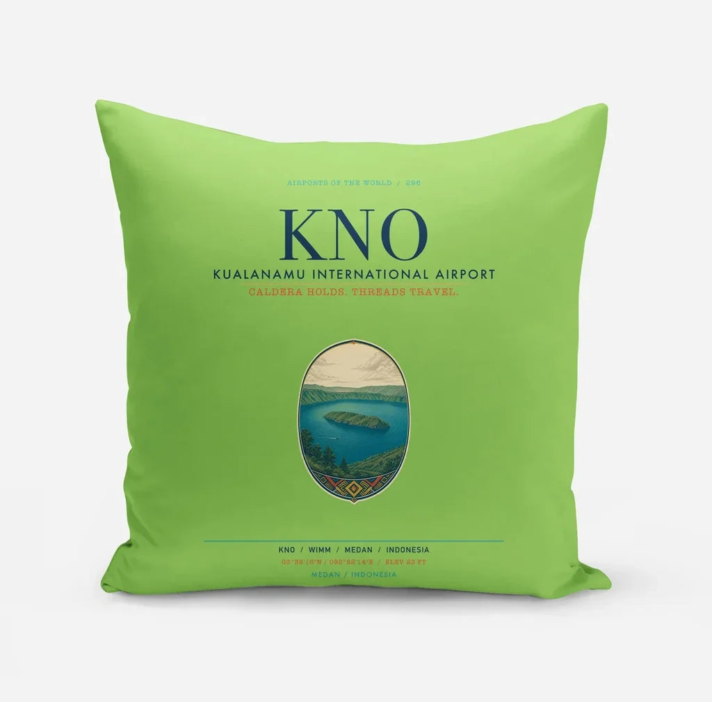 Kualanamu International Airport Medan (KNO) design on light green pillow