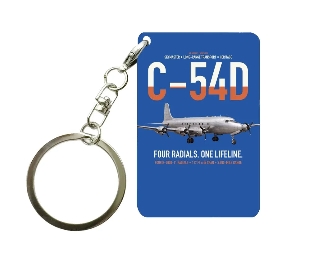 C-54D Skymaster design on blue designed key chain, double-side print