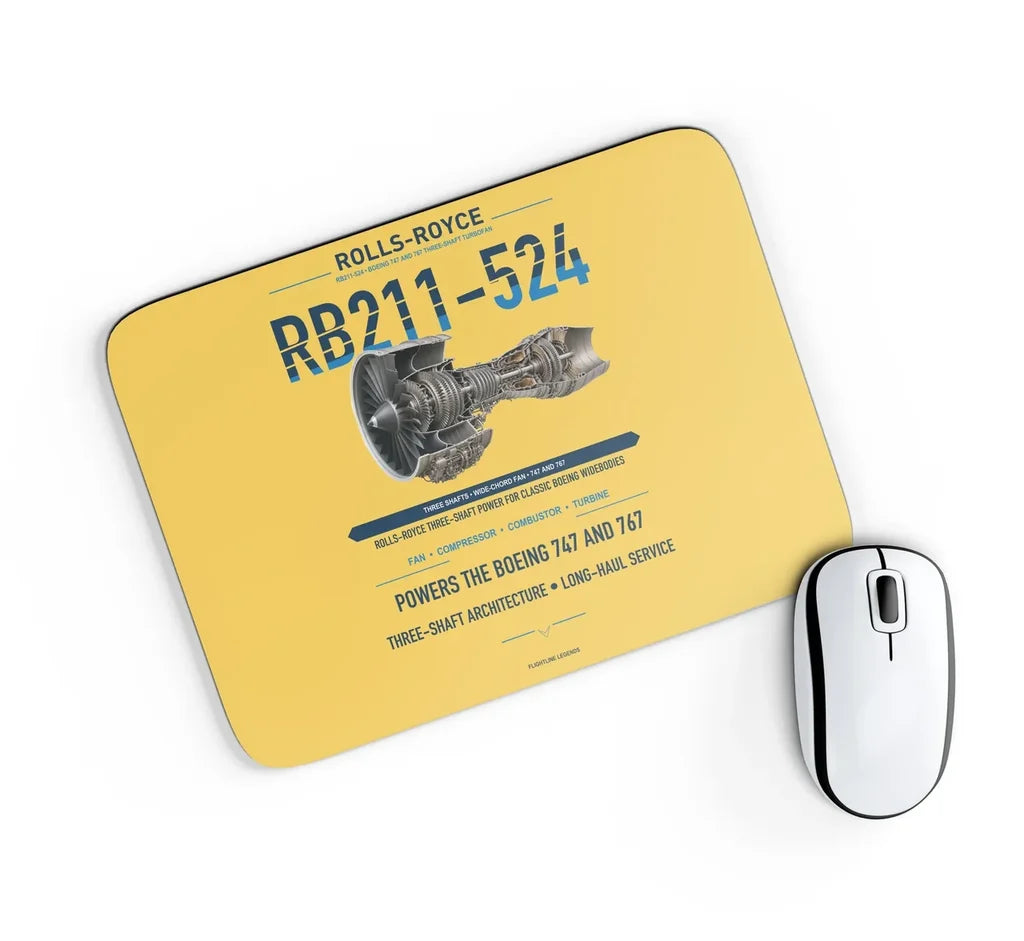 RB211-524 design on yellow rectangle mouse pad
