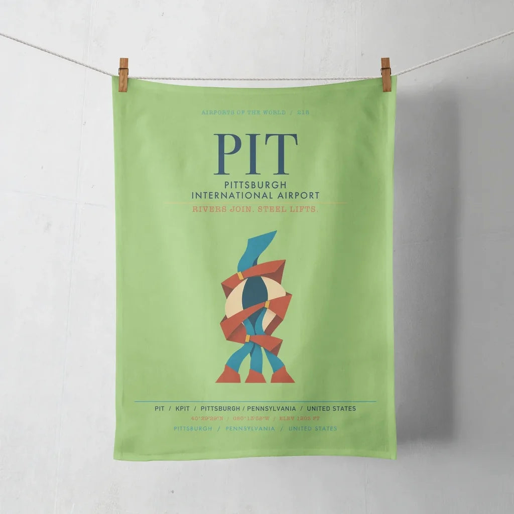 Pittsburgh International Airport (PIT) design on light green towel