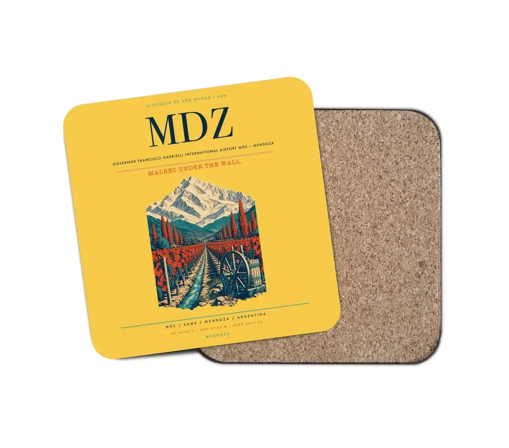 Governor Francisco Gabrielli International Airport (MDZ) design on yellow 1 piece coaster