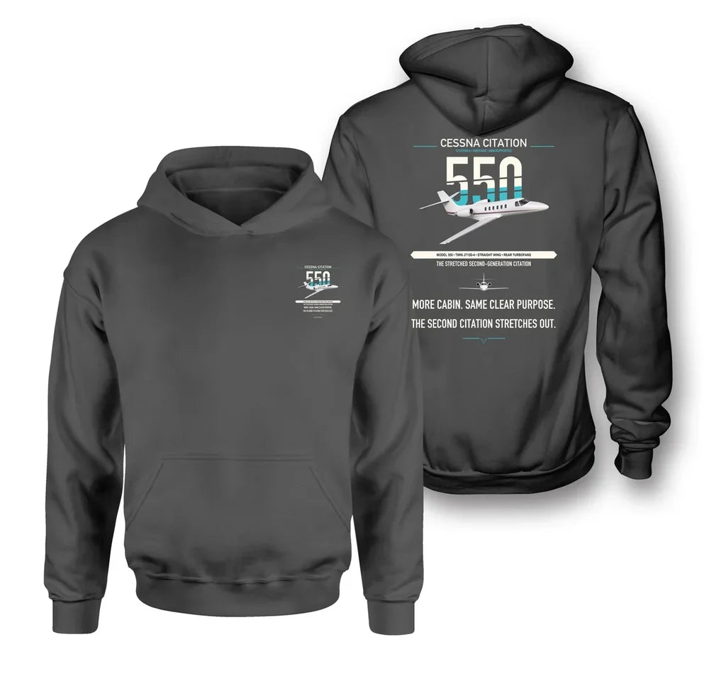 Cessna Citation 550 - Citation II design on dark gray double-side hoodie, double-side print