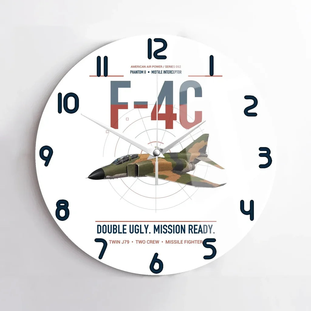 F-4C Phantom II design on white no frame wall clock