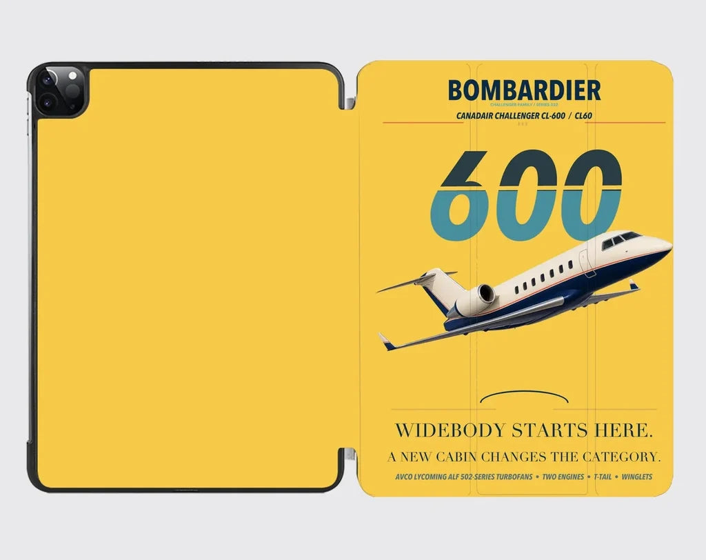 Bombardier Challenger 600 design on yellow ipad tablet case