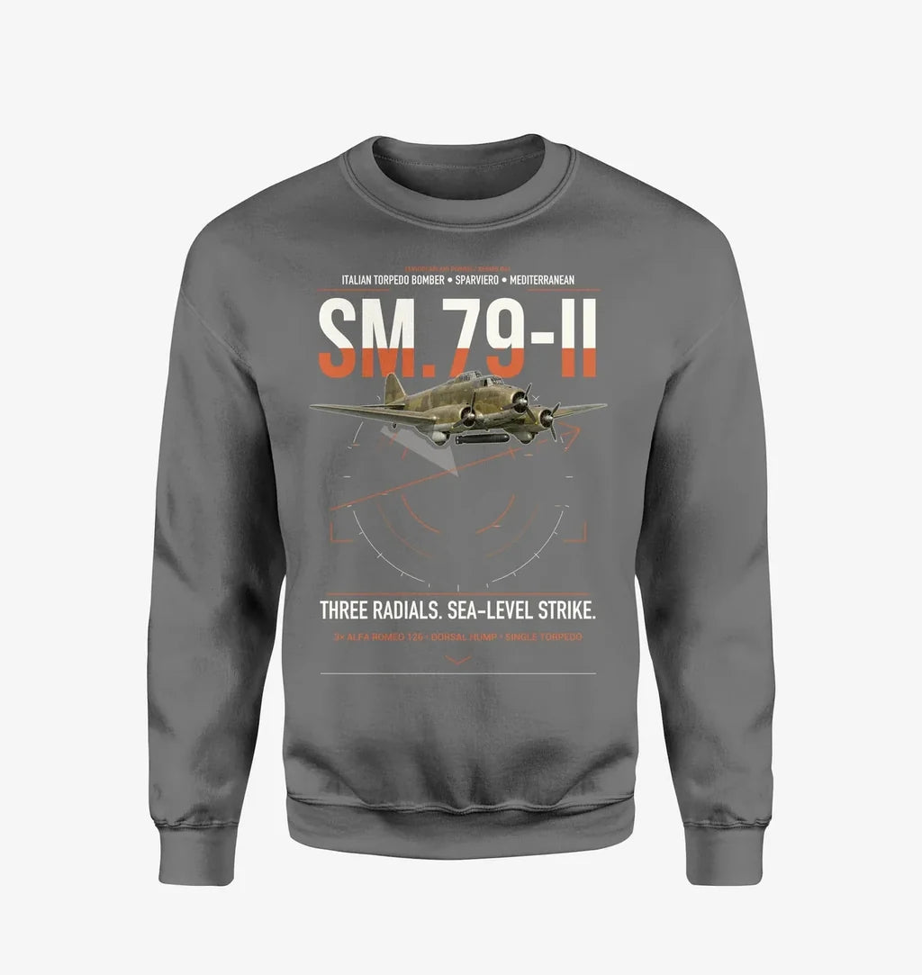 Savoia-Marchetti SM.79-II Sparviero design on gray sweatshirt