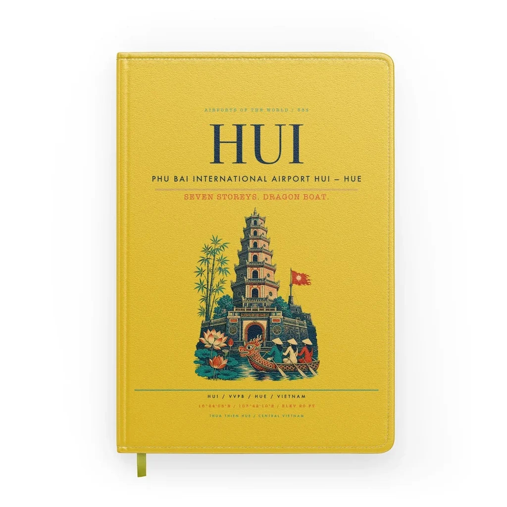 Phu Bai International Airport (HUI) design on yellow notebook