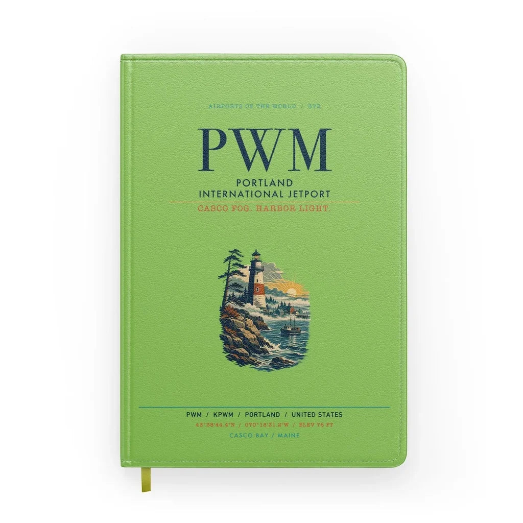 Portland International Jetport (PWM) design on light green notebook