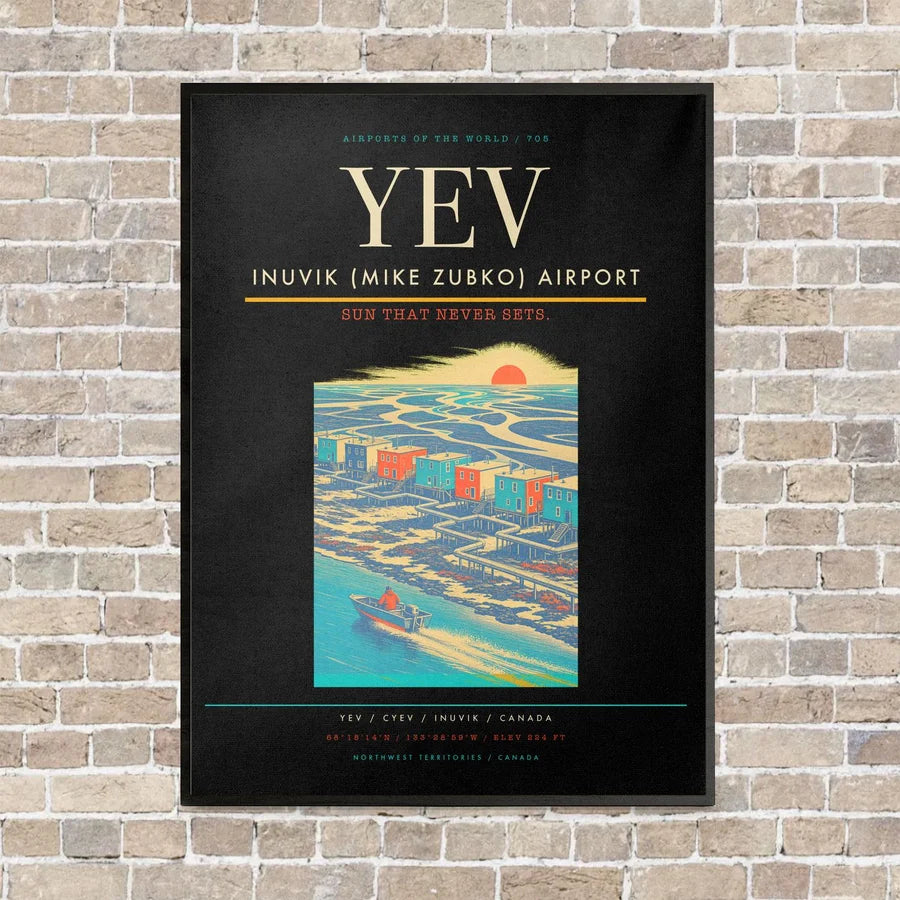 Inuvik (Mike Zubko) Airport YEV vertical canvas print - framed - black background