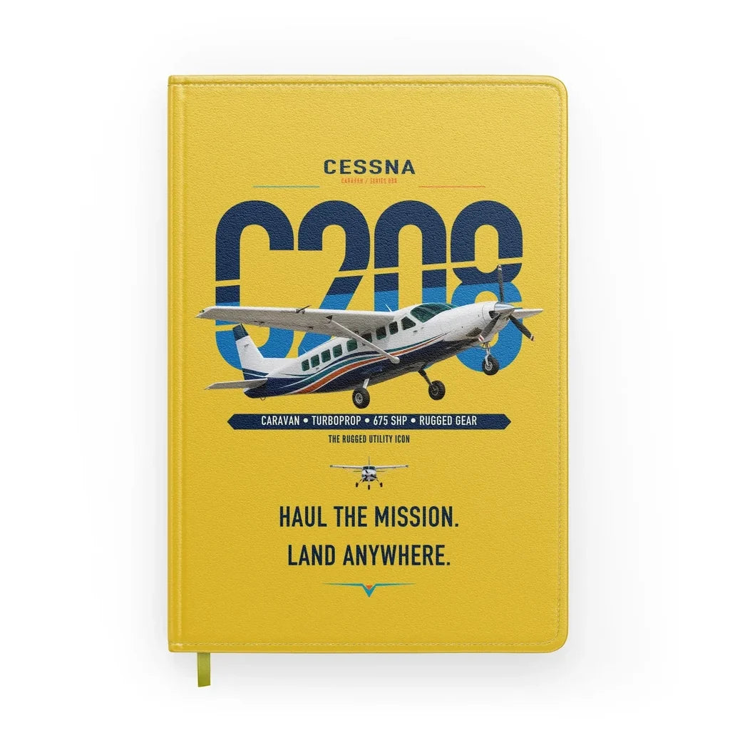 Cessna 208 Caravan design on yellow notebook