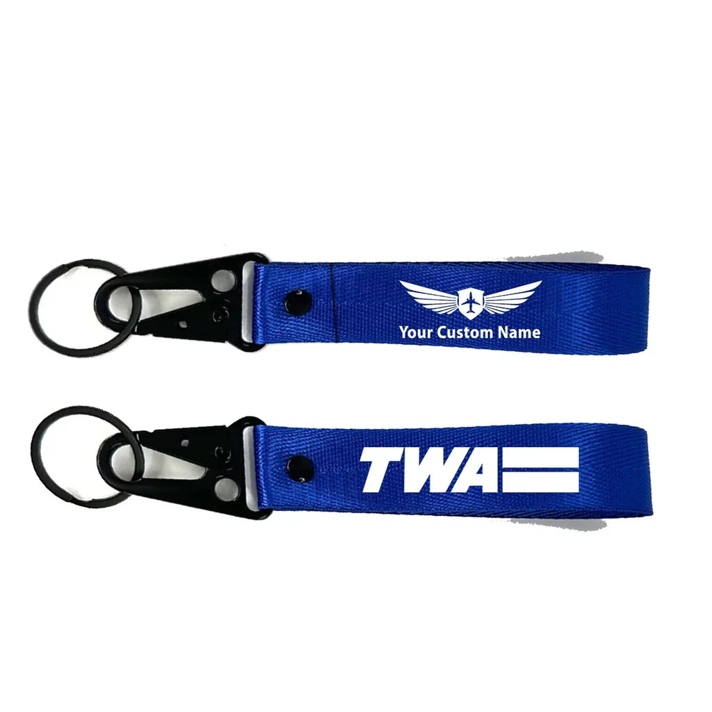 Trans World Airlines (TWA) Hawk-shaped key chain, Blue+NAME
