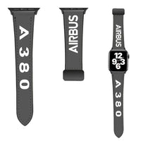 Thumbnail for Airbus A380 Flat Text leather apple watch band - grey