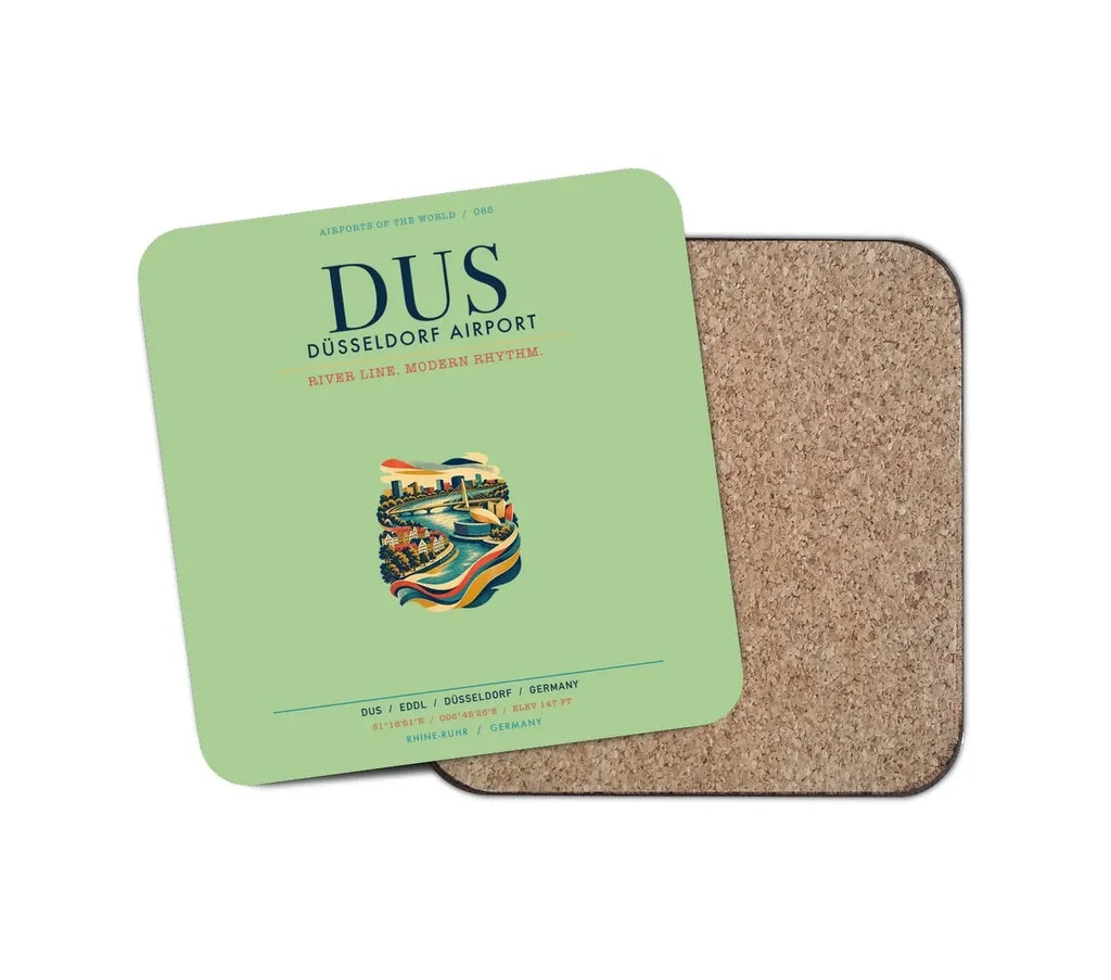 Düsseldorf Airport (DUS) design on light green 1 piece coaster