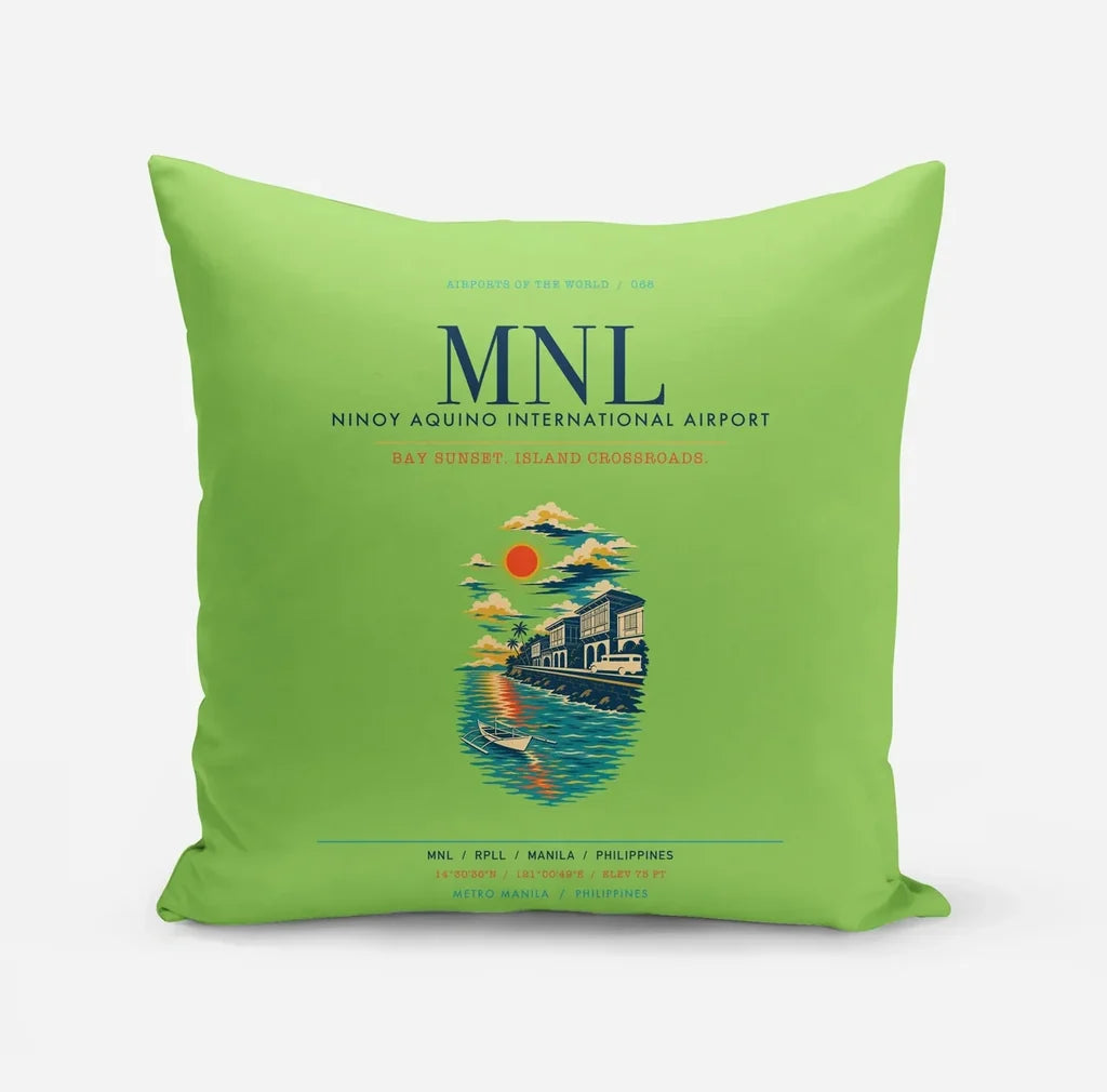 Manila Ninoy Aquino International Airport (MNL) design on light green pillow