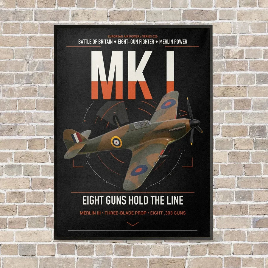 Hawker Hurricane Mk I vertical canvas print - framed - black background