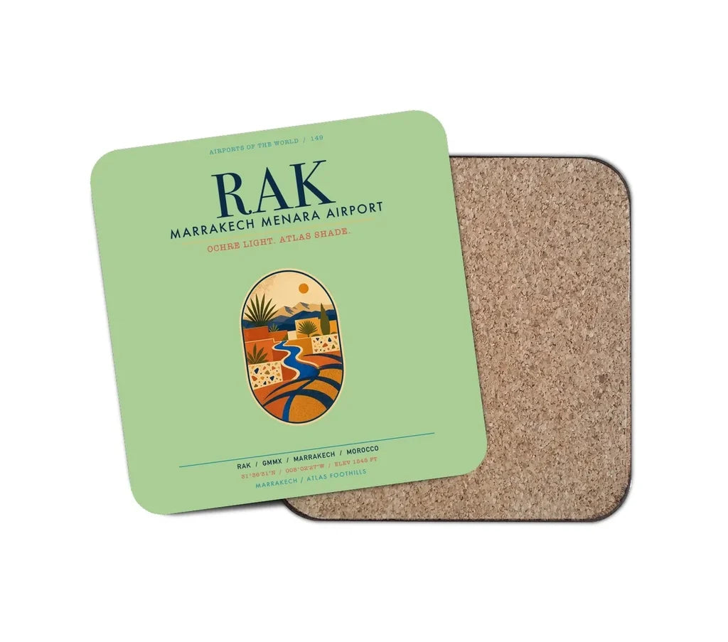 Marrakech Menara Airport (RAK) design on light green 1 piece coaster