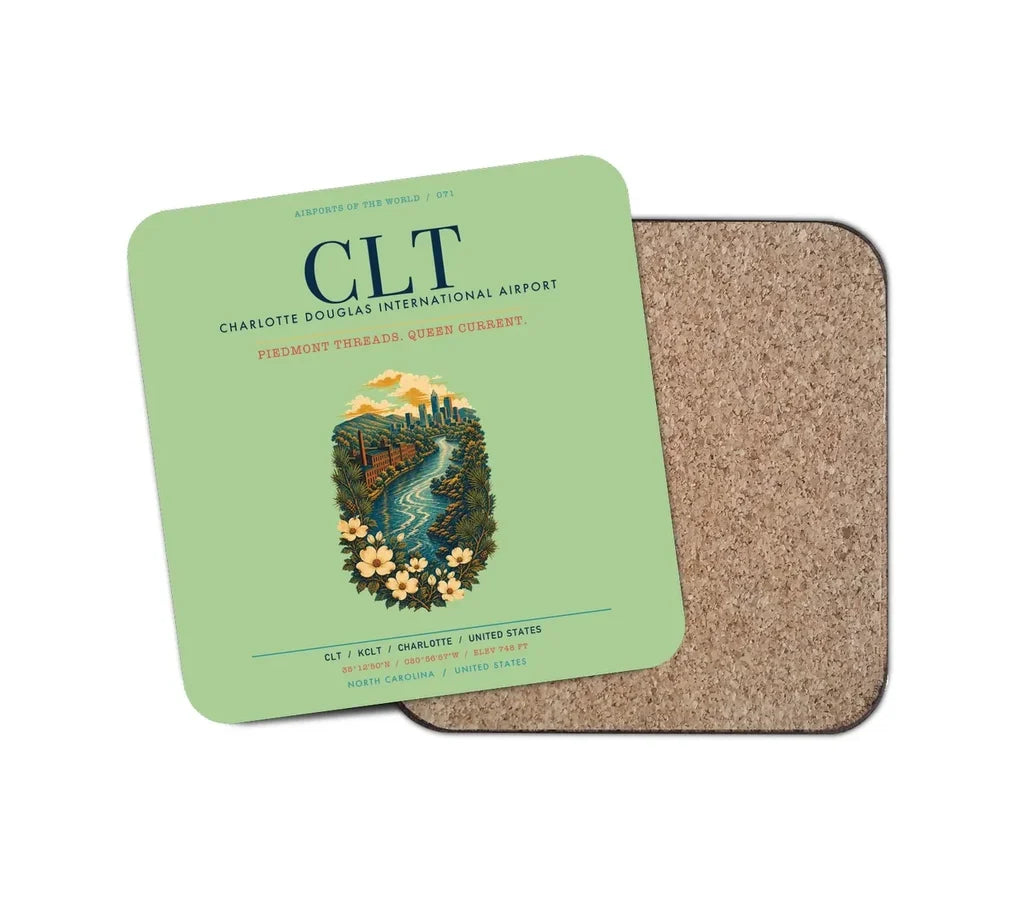 Charlotte Douglas International Airport (CLT) design on light green 1 piece coaster