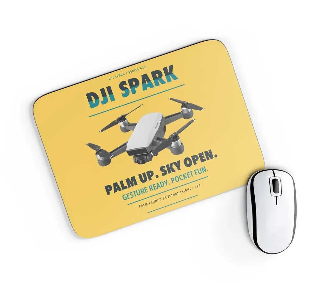 DJI Spark design on yellow rectangle mouse pad