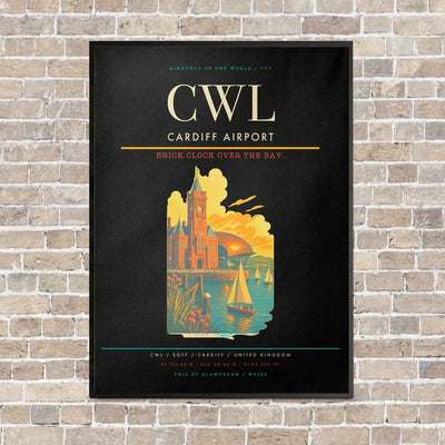 Cardiff Airport CWL vertical canvas print - framed - black background