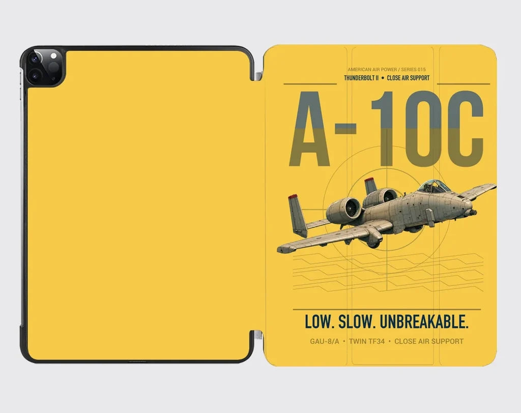 A-10C Thunderbolt II design on yellow ipad tablet case