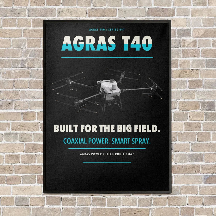 DJI Agras T40 vertical canvas print - framed - black background