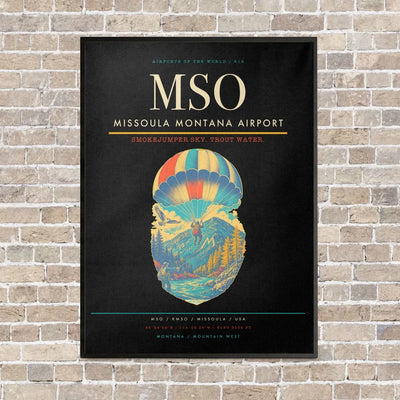 Missoula Montana Airport MSO vertical canvas print - framed - black background