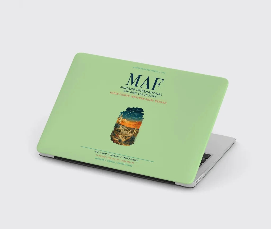 Midland International Air and Space Port (MAF) design on light green MacBook case