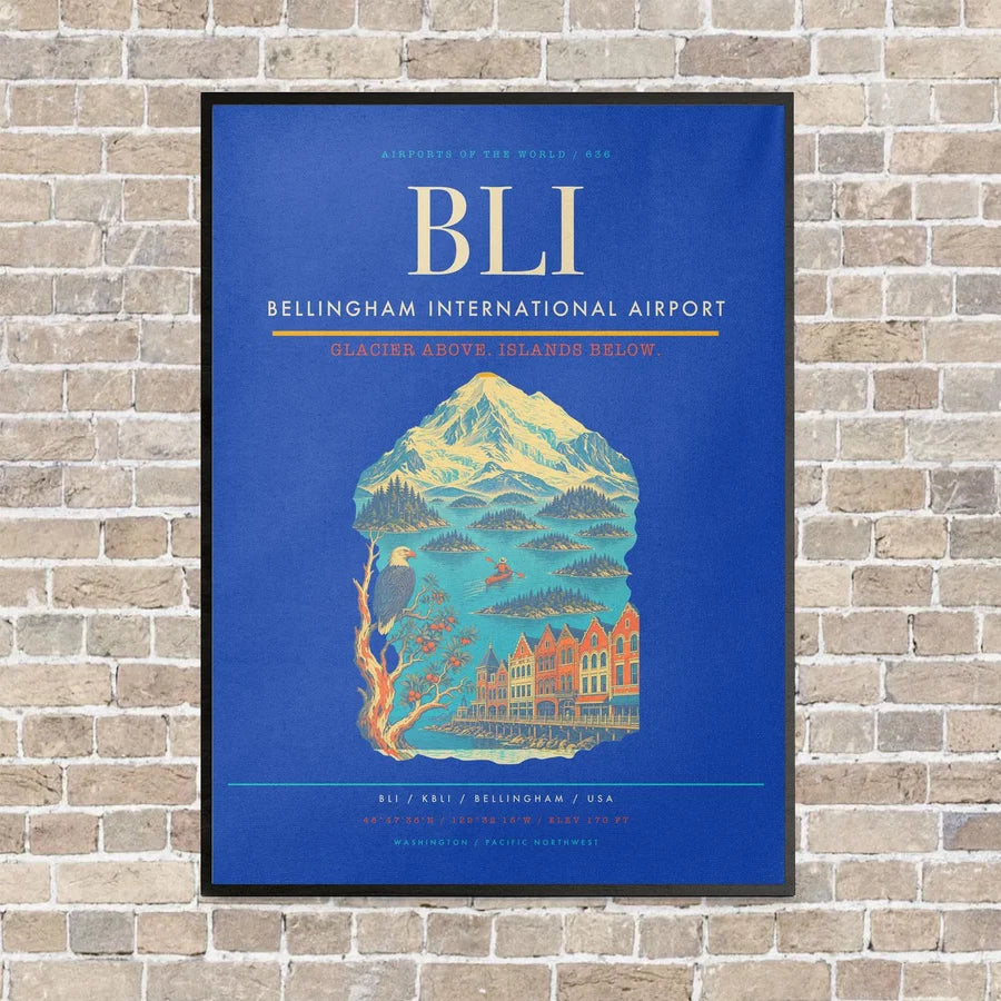 Bellingham International Airport BLI - Canvas Framed - Blue