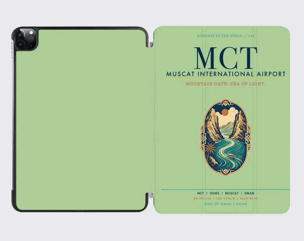 Muscat International Airport (MCT) design on light green ipad tablet case
