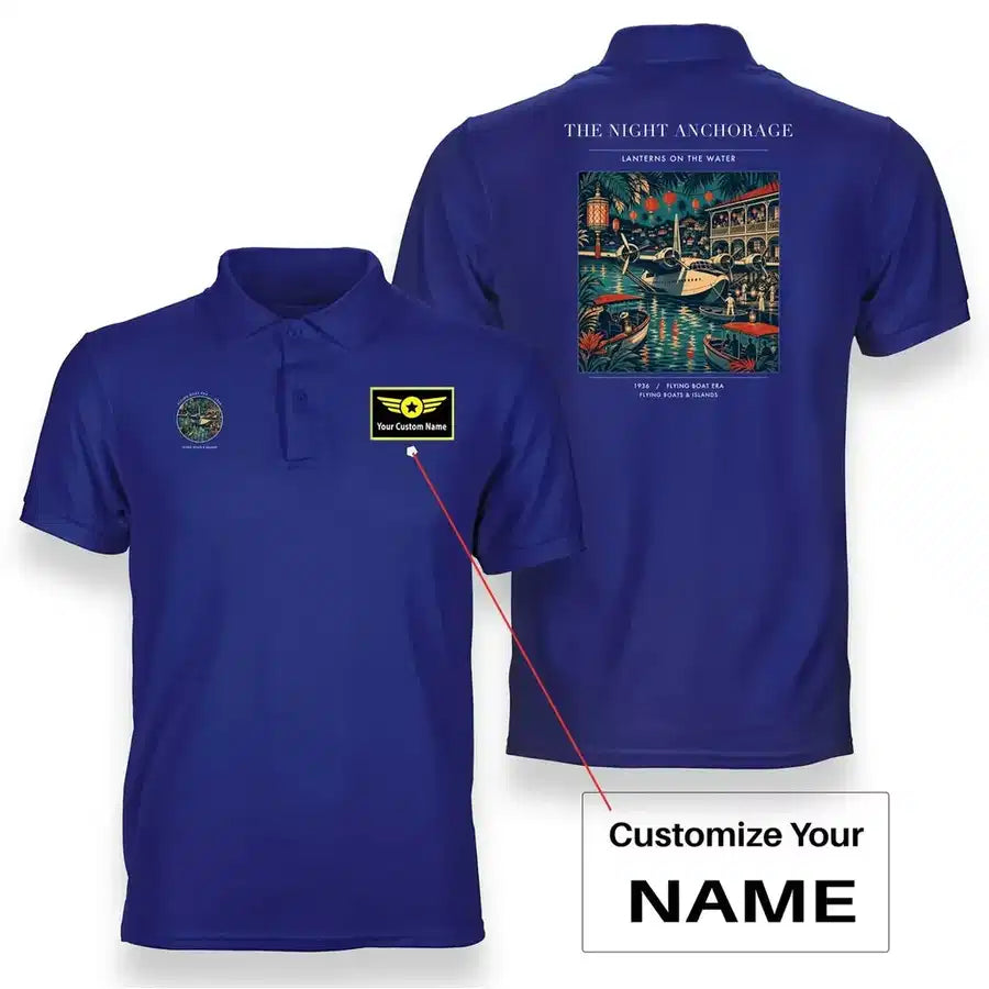 VINTAGE G4063 - The Night Anchorage - Double-Side Polo T-Shirt design on blue+name