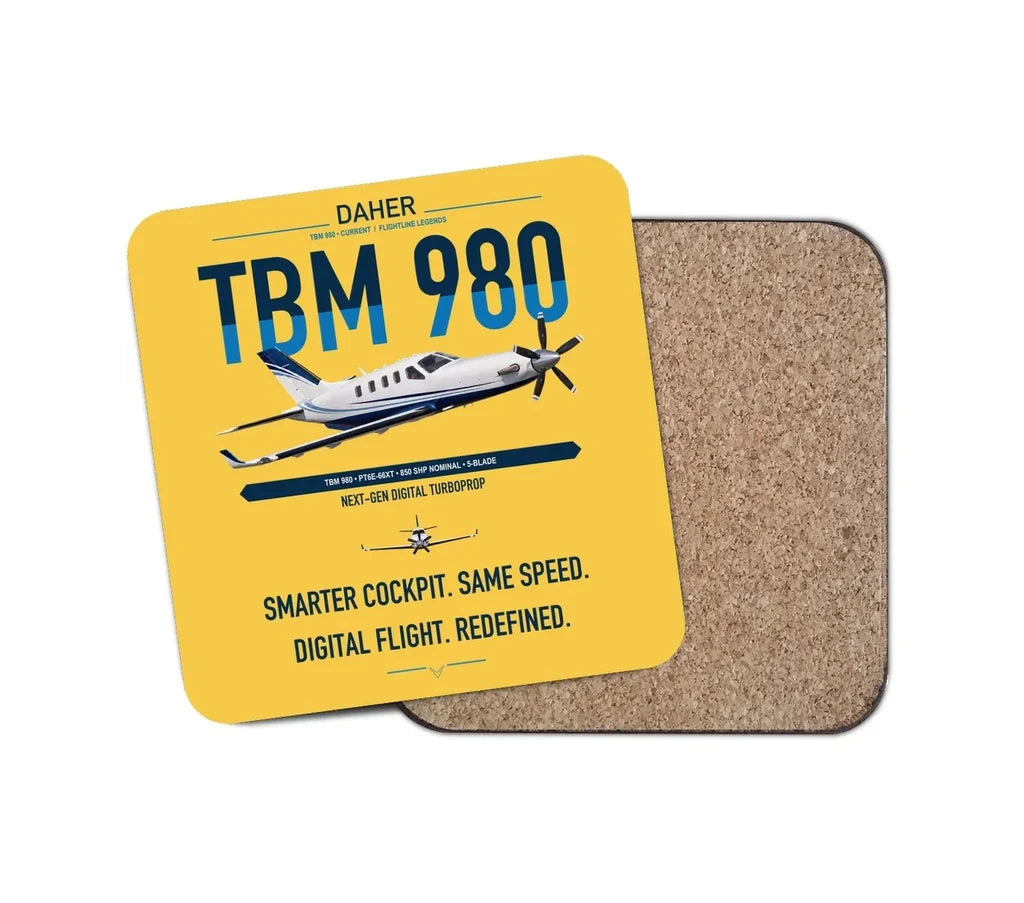 Daher TBM 980 design on yellow 1 piece coaster