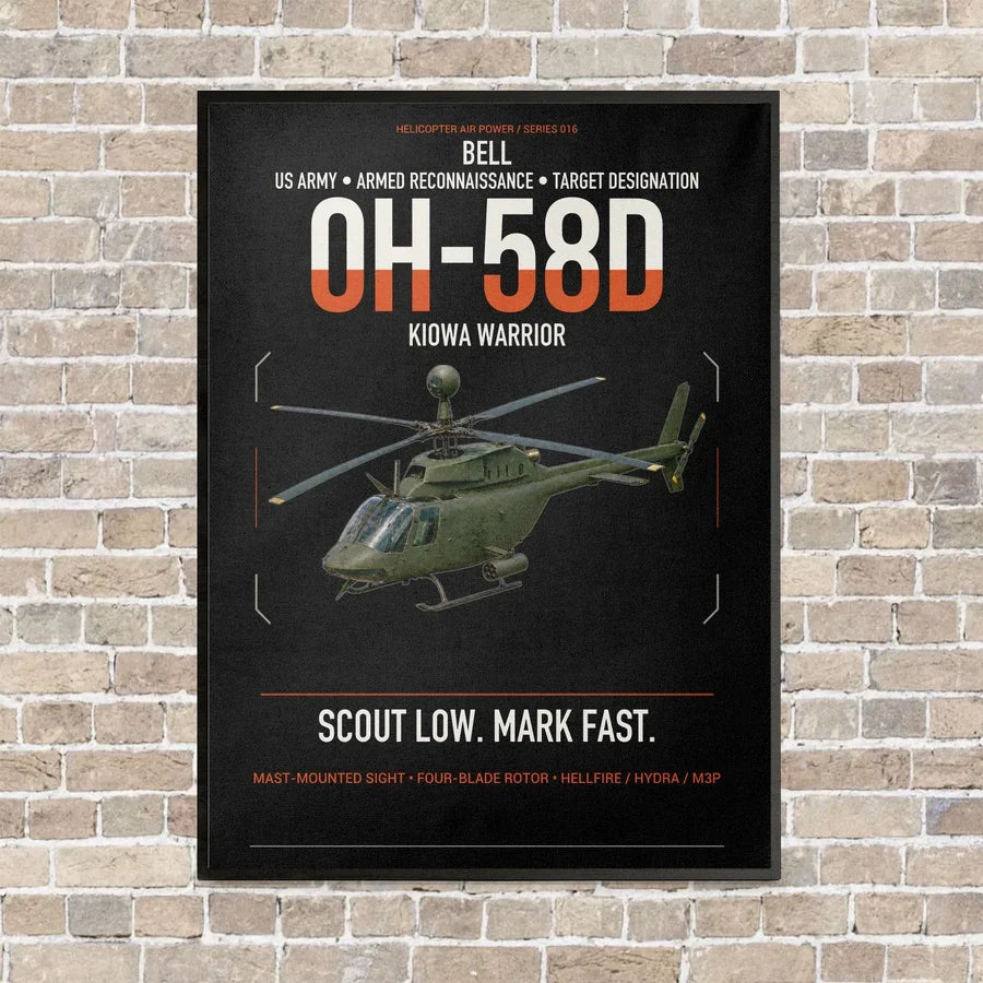 Bell OH-58D Kiowa Warrior vertical canvas print - framed - black background