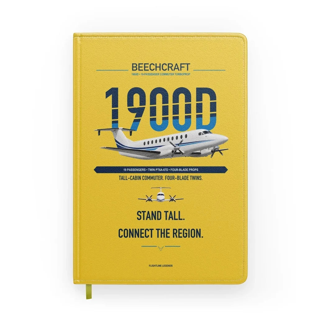 Beechcraft 1900D design on yellow notebook
