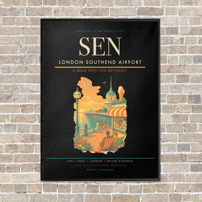 London Southend Airport SEN vertical canvas print - framed - black background