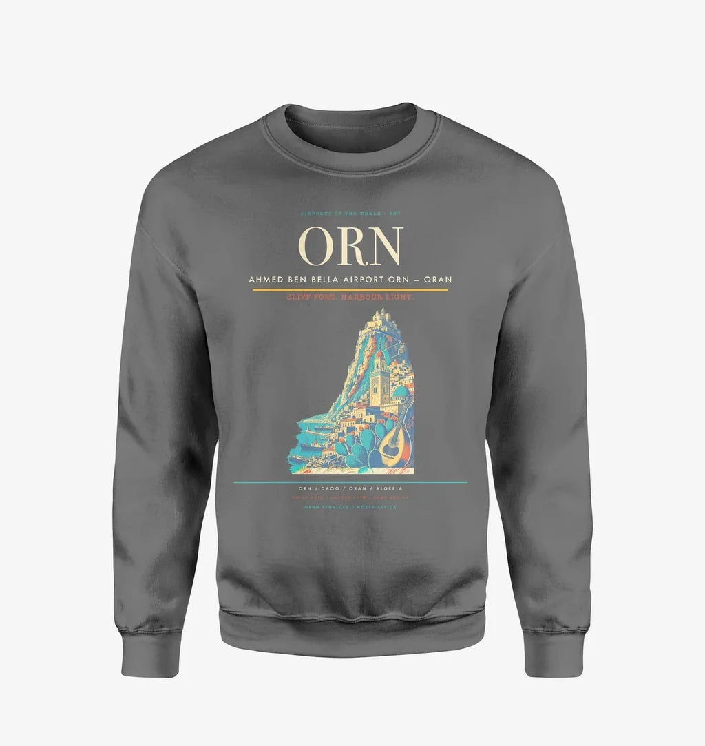 Ahmed Ben Bella Airport (ORN) design on gray sweatshirt