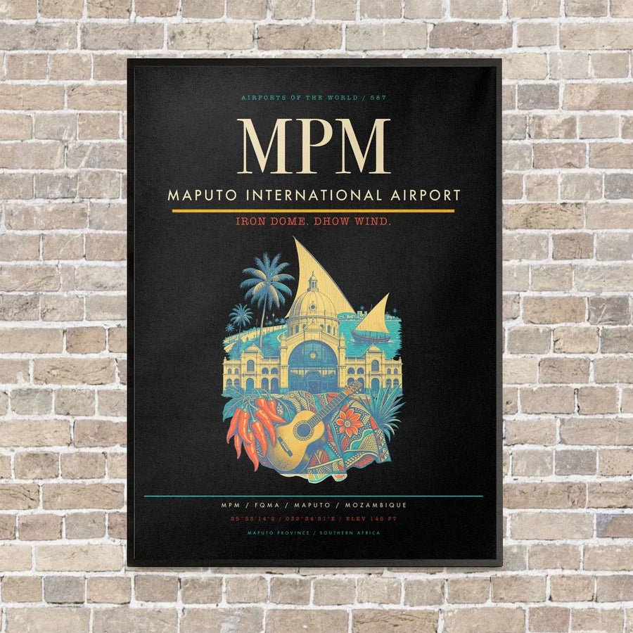 Maputo International Airport MPM vertical canvas print - framed - black background