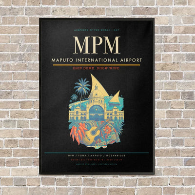 Maputo International Airport MPM vertical canvas print - framed - black background