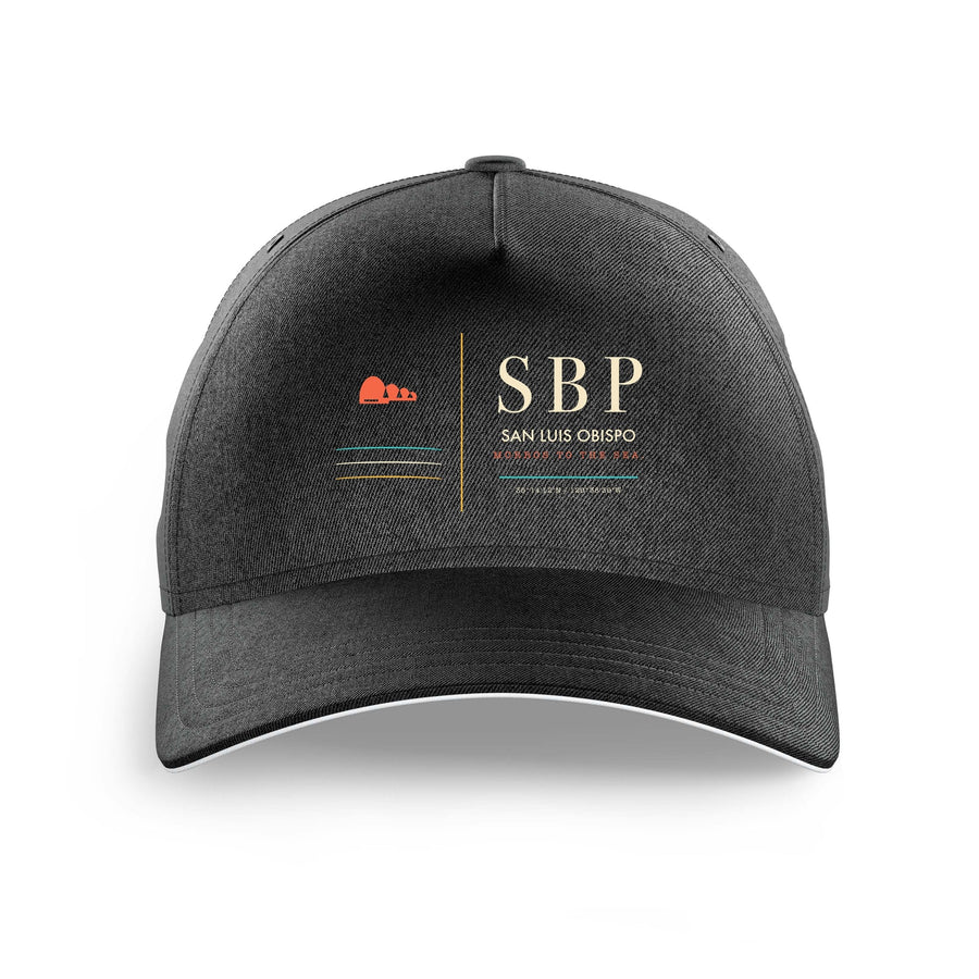 San Luis Obispo County Regional Airport (SBP) design on black printed hat