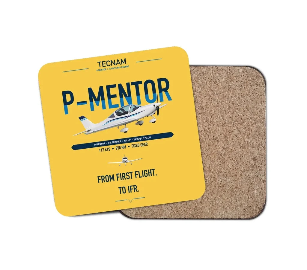 Tecnam P-Mentor design on yellow 1 piece coaster