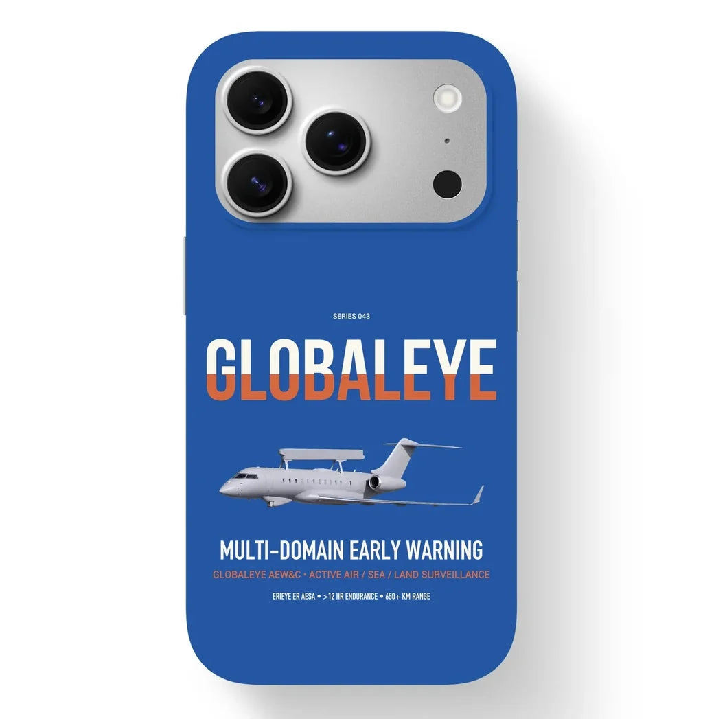 Saab GlobalEye design on blue magsafe iphone case, for iPhone 17 Pro